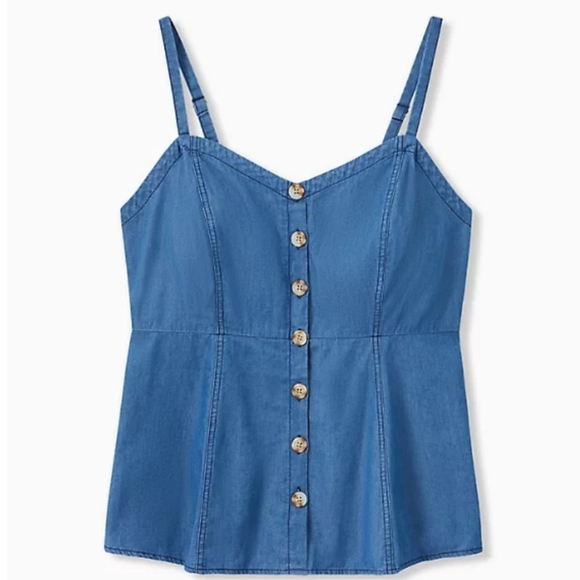 torrid | BLUE CHAMBRAY BUTTON FIT & FLARE CAMI - Picture 5 of 6